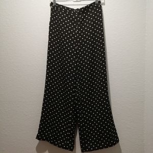 Adrienne Vittadini Black White Polka Dots Wide Leg Flowy Pants - Size S